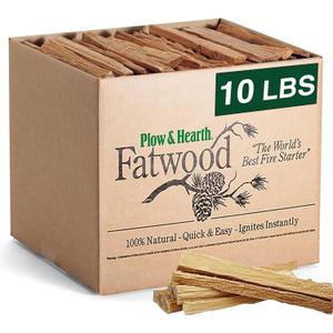 Plow & Hearth 10 LBS Fatwood Fire Starter Sticks Organic Kindling, Easy Ignition Fat Wood, All Natural Firestarters for Fire Pit, Wood Stoves, Fireplaces, Campfires, Bonfires, BBQ