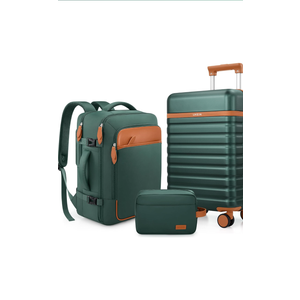 UKEIN Luggage Sets 3 Piece, Carry On Luggage 20In With Spinner Wheels,PC Hardside Suitcase Set with TSA Lock,Durable Carry On Suitcase With Travel Backpack for Men (Green, 3 piece set (20inch))