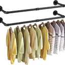 Wall Mounted Clothes Rack 38.4in, Industrial Pipe Wall Mount Clothing Rack, Heavy Duty Iron Garment Racks, Space Saver Multi-purpose Hanging Rod for Laundry Room, Closet Storage, 2 Packs