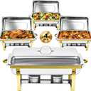 9QT Chafing Dishes for Buffet 4 Pack with 4 Full-Size Pans, Gold