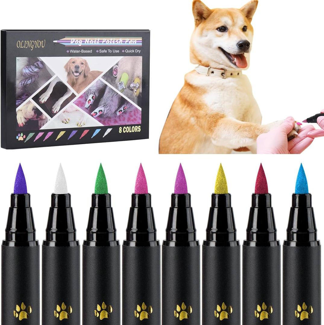Dog Nail Polish Dog Nail Polish Pens Quick Dry-8 Colors, Pet Nail Polish Set for Dogs DIY Dogs Puppy Nails, Dog Safe Nail Polish Non Toxic, Odorless, Easy to Apply