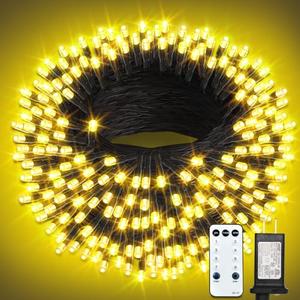 ROSCOO 300 LED String Lights Outdoor, 100FT Warm White Christmas Lights for Outside with Remote, Timer Memory Function, 8 Modes Waterproof Fairy Lights Plug in, for Xmas Tree Bedroom Patio Party