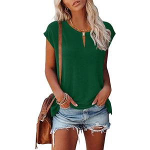 Kistore Women's Summer Casual V Neck Tank Tops Cap Sleeve Loose Fit Blouses Tunic Shirts (Green, L)