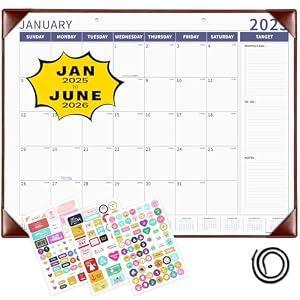 Ospelelf Desk Calendar 2025-2026 Large Wall Calendar with Plastic Cover 22"x17" Planner Pad Runs from January 2025 to June 2026 Brown