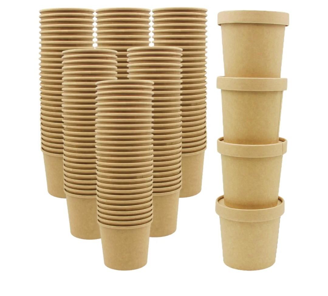 60 Pack 12 oz Kraft Paper Soup Containers with Lids, Disposable Ice Cream Cups, Microwave and Freezer Safe To Go Food Storage Bowls for Parties, Christmas, Takeout, Picnics