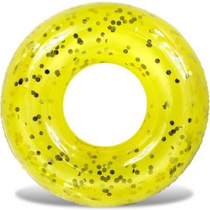 POZA Inflatable Pool Float Tube  Sparkly Confetti Swim Ring, Heavy Duty UV Resistant Inflatable Tube Pool Float for Kids & Adults  Multiple Colors & Sizes  Beach, Lake & Pool Party Float (36", Yellow Gold)