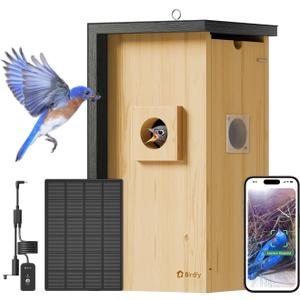 Birdfy Bird House with Camera, Solar Powered with Iron Guard for Outside, AI Identify, 1080P HD & Night Vision for Bluebird Finch Swallow Wren Chickadee Nesting Watching, Auto Detect & Notify