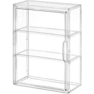 3 Tier Clear Display Case for Figures, Wall-Mounted Acrylic Storage Organizer Box, Stackable Display Cabinet with Magnetic Door & Removable Shelves, Showcase for Collectibles, Figures