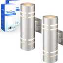 TENGXIN 2 Pack Outdoor Wall Light,Up Down Modern Exterior Wall Sconce with Stainless Steel Cylinder,Brushed Nickel Finsh Wall Mount Light