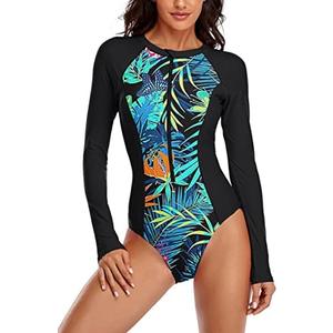 YATEEN Womens Athletic Training Swimsuit Long Sleeve Rashguard, S