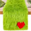Christmas Green Faux Fur Table Runner Whimsical Lime Green Christmas Table Runner 13'' x 72'' Holiday Party Kitchen Fireplace Dining Room Home Decoration(1 Pcs)