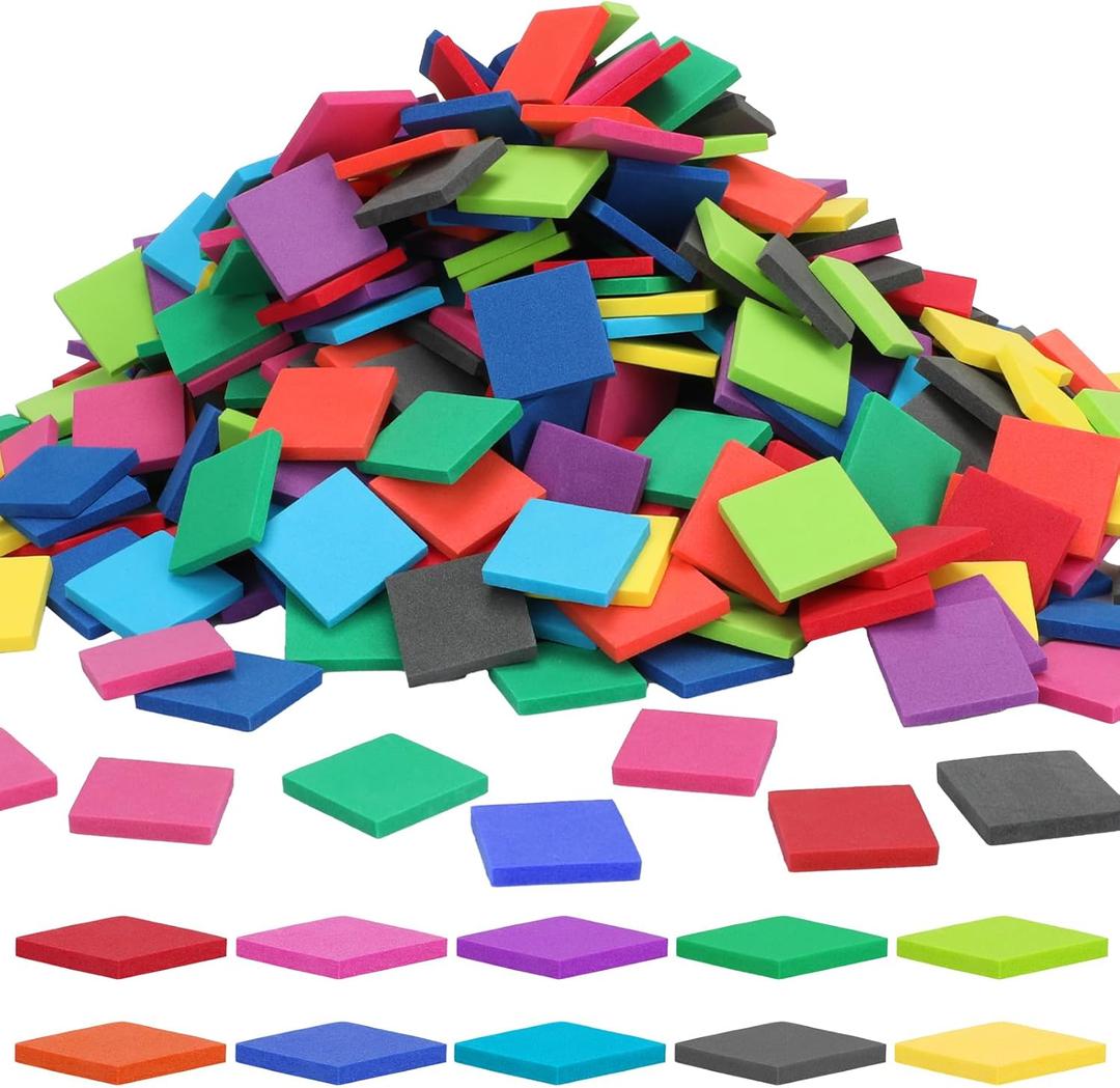 Coopay 500 Pcs Foam Square Color Tiles, Math Counters, Sorting Colored Foam Squares Math Counting Manipulatives, Game Tokens, Bingo Chips, Classroom Crafts for Kids Learning Development Toys