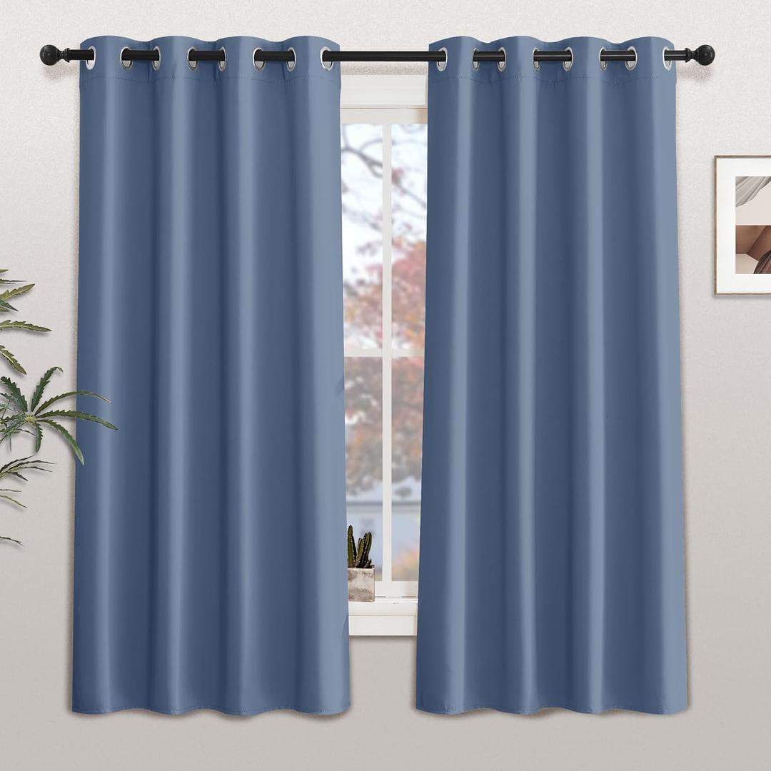 KGORGE Blackout Curtains for Living Room, Privacy Protection Curtains for Bedroom, Nursery and Home Office, Stone Blue Thermal Insulated Grommet Curtain Drapes, W42'' x L72'', 2 Panels, Minor Flaw