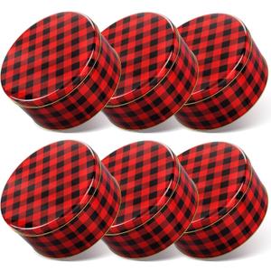 6 Pcs 7'' Christmas Cookie Tins with Lids Metal Christmas Tins Round Metal Cookie Tin Container Holiday Storage Box for Baking Chocolate Snack Storage Gift Giving (Red Black)