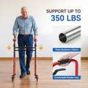 Loyoda Folding Walkers for Seniors Lightweight Walker with 5'' Front Wheel Height and Width Adjustable Aluminum Standard Walker for Elderly Handicap (Red)