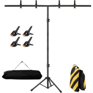 6.5x3.2ft T-Shape Backdrop Stand, Adjustable Background Support Stand Kit, Portable Photo Banner Holder with 4 Spring Clamps, Sandbag, Carry Bag for Party, Wedding, Photography and Decoration