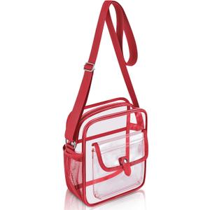 SPODEARS Clear Crossbody Bag for Stadium Events & Concerts - Adjustable Shoulder Strap Purse with 1 Bottle Holder (Medium, Red)