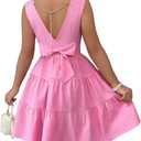 WDIRARA Women's Bow Chain Back Sleeveless Dress Flared A Line Short Dress (Pink, S)
