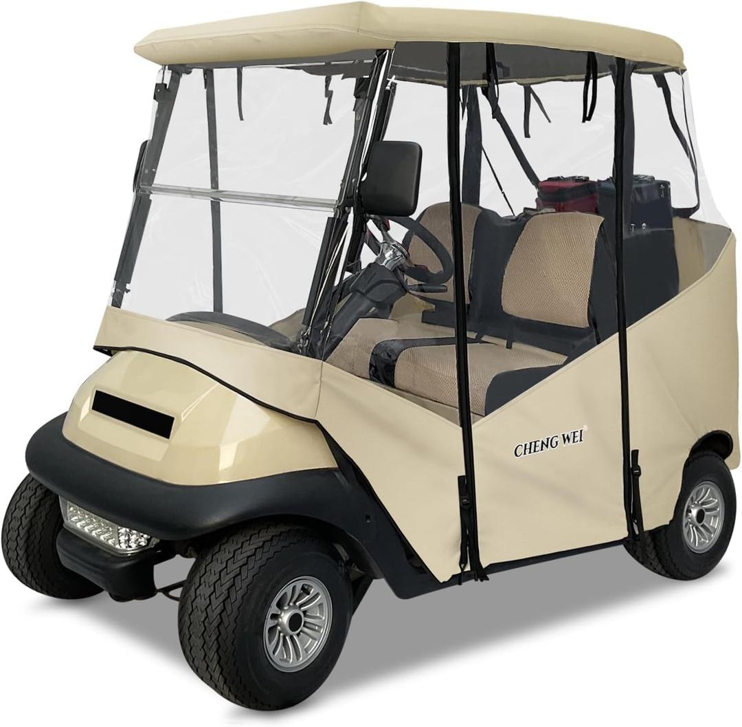 Golf Cart Enclosures 2 Passenger for Club Car Precedent, Tempo&Onward 2 Seater, Golf Cart Rain Cover Driving Enclosure, Rearview Mirror Zipper Clear PVC Window Stronger Zipper Windproof Rainproof(Beige)