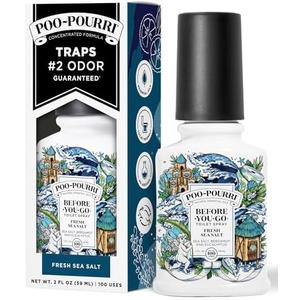 Poo-Pourri Before-You-Go Toilet Spray, Fresh Sea Salt, 2 Fl Oz, Up to 100 Uses, Bathroom Odor Deodorizer with Essential Oils for Home or Work, Travel Essentials, TSA Approved Size, Sea Salt Bergamot, Pack 4