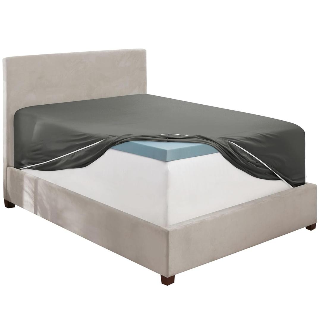 Hearth & Harbor Extra Deep Pocket Full Fitted Sheet - Fits 18 to 24 Inch Mattress Ultra Soft 1800 Microfiber, Wrinkle-Free & Breathable Hotel Luxury Fitted Sheet Only, Dark Grey