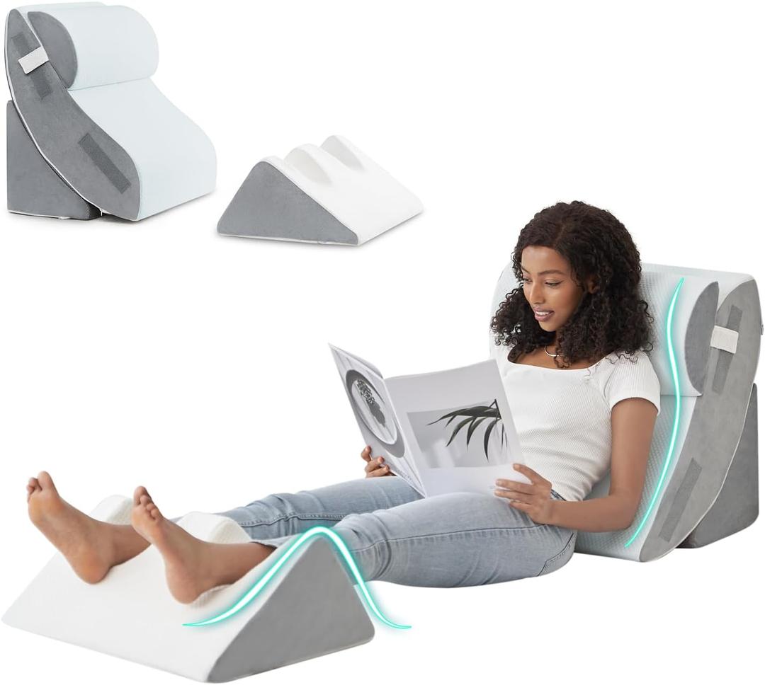 Hansleep Bed Wedge Pillow Set for After Surgery 4PCS, Post Surgery Pillow for Sleep Apnea and Acid Reflux Relief, Adjustable Reading Pillows Back Support with Memory Foam, White, 20", 4pcs-20x26''