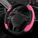 Road Comforts Leather Steering Wheel Cover - Made with PVC Leather - Anti-Slip, Universal Fit 14 1/2 inches to 15 inches - Hot Pink