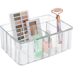STORi 5-Compartment Clear Plastic Organizer | Rectangular Divided Makeup and Vanity Storage Bin and Office Desk Caddy | Scalloped Wall Design | Made in USA