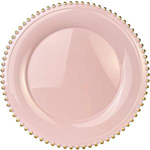 Pink Beaded Charger Plates, 13 Inch Plastic Round Chargers for Dinner Plates, Party, Wedding, Birthday.Set of 6