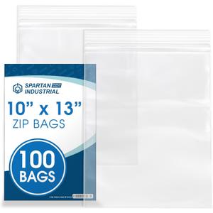 Spartan Industrial - 10" X 13" (100 Count) Quart Clear Reclosable Zip Plastic Poly Bags with Resealable Lock Seal Zipper - 2 Mil