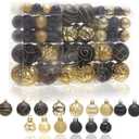 100Pcs Elegant Christmas Balls Set Christmas Tree Ornaments with Glitter and Patterns Bulk Ornaments for Tree as Festive Christmas Decor Xmas Ball Set Black Gold