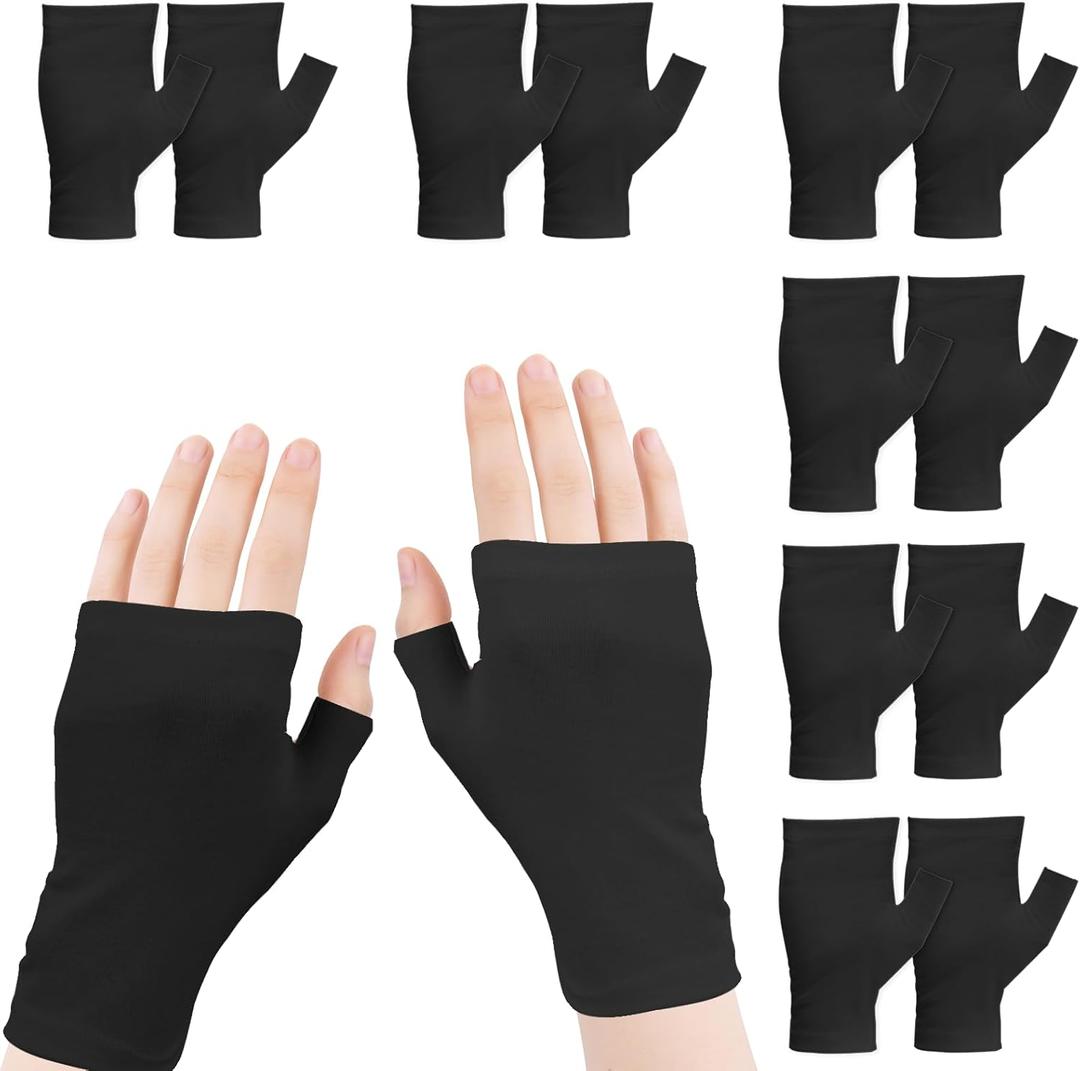 6 Pairs Fingerless Eczema Gloves Moisturizing Gloves for Adults Fingerless Cotton Gloves Washable and Reusable Eczema Sleeves Cotton Gloves Overnight Dry Hands for Adults Eczema (Black)