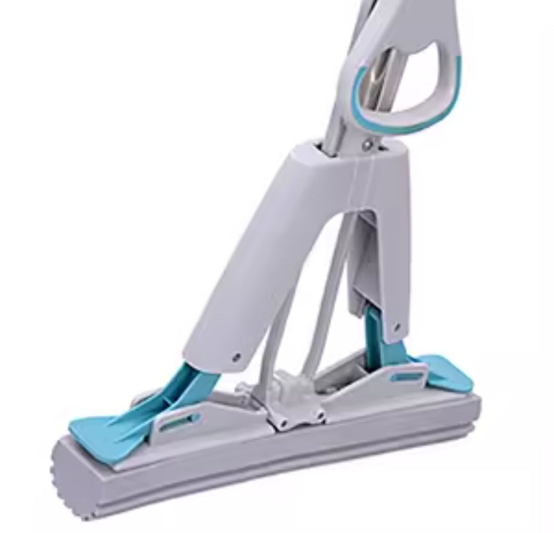 Wusudur Sponge Mop for Home Commercial Use Tile Flooring Bathroom Garage Cleaning Hands-Free Stainless Steel Long Handle with Two Super Absorbent Sponge Head, Green