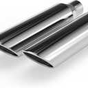 Richeer 2.5 inch Inlet Exhaust Tip, 4" Outlet 18" Overall Length Stainless Steel Exhaust Tip Polished Finish Universal for Vehicles with 2.5" O.D. Tailpipe 2pcs, Rolled Edge, Weld on
