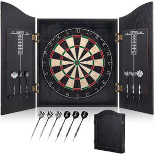 Sisal Dart Board Cabinet Sets, Decorative Dart Boards for Adults [6*Steel Darts] - Wooden Dartboard Cabinet with Integrated Scoreboard for Family Game Rooms, 19.7 inches x 26.8 inches