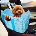Console Dog Car Seat - Portable Dogs Armrest Booster Seat for Small Dog, Anti-Collapse Pet Car Seat with Soft Cushion Safety Belt, Support Pet Up to 11lbs (Blue Daisy)