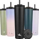 34 OZ Insulated Tumbler with Lid and 2 Straws Stainless Steel Water Bottle Vacuum Travel Mug Coffee Cup,Black