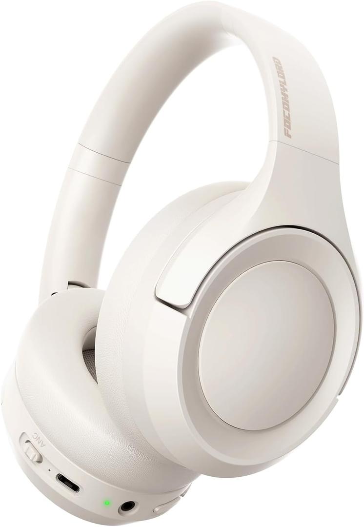 Active Noise Cancelling Headphones with Transparency Mode, 80H Playtime Wireless Over Ear Bluetooth Headphones with ENC Microphone, Deep Bass, Memory Foam Ear Cups, for Travel, Home Office, White