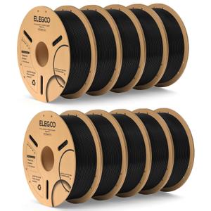 ELEGOO PLA Filament 1.75mm Black 10KG, 3D Printer Filament Bulk Dimensional Accuracy +/- 0.02mm, 10 Pack 1kg Cardboard Spool(2.2lbs) 3D Printing Filament Fits for Most FDM 3D Printers