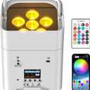 9600mAh Wireless Uplights, 6x18W RGBWA UV Stage Lights, APP/DMX512 Controlled Par Lights, Rechargeable Battery Powered Uplights for Show, Party, Festival, Event, White, Pack of 1 