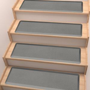 PURE ERA Cushioned Stair Mat, 8 x 30 Inch Non-Slip Stair Treads, Staircase Step Treads Foam Stair Pads, Tape Free Durable Stair Treads for Wooden Steps Washable, Easy to Clean (12 Pieces, Light Gray)