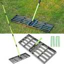 Lawn Leveling Rake 30x10 inch,Stainless Steel Lawn Leveler with Green Positioning Stakes,78" Adjustable Long Handle,Heavy Duty Level Lawn Tool for Backyard, Garden, Golf Course, Farm, Pasture