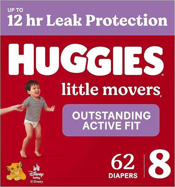 3 x Huggies Little Movers Diapers Size 8, 62 Count