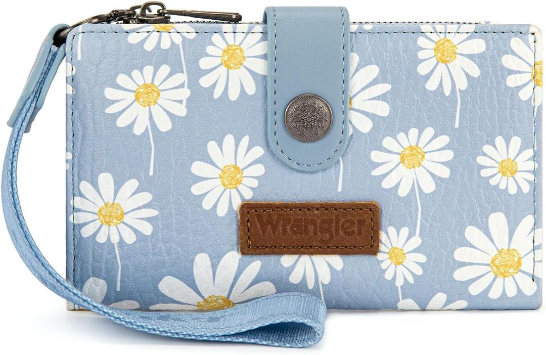 Wrangler Womens Wallet Small Rfid Blocking Wristlet Wallets Cute Bifold Ladies Wallet with Zipper Pocket