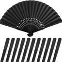 JOHOUSE 12 Packs Paper Folding Hand Fans for Women, 8.3 Inch Black Paper Fans Portable Handheld Bulk Chinese Style for Wedding, Outdoor Party Favors, Bridal Shower DIY Home Decor