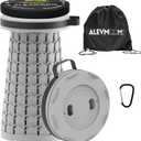 ALEVMOOM Upgraded Collapsible Stool with Cushion & Bag, 18" H Portable Retractable Telescoping Folding Stool for Adults, Lightweight But Sturdy Capacity 600 lbs for Camping Fishing Hiking Travel (Grey)