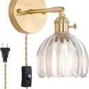 Shenmoyl Plug in Wall Sconce, Transparent Tulip Glass Lampshade Wall Light Plugin Corded for Bedside Bedroom Doorway