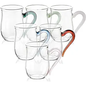 COMI Glass Coffee Cups,8oz Clear Coffee Cups Set of 6,Lightweight Glass Mugs with Colorful Handles,Heat Resistant & ExplosionProof, Perfect for Home, Cafe, Office