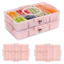 Stackable Snackle Box Container with 2 Lids, 14 Compartments - BPA-Free Snackle box Organizer, Dishwasher & Microwave Safe Reusable Snacklebox for Veggies, Fruits, Charcuterie, Snacks (Pink, 2 Pack)
