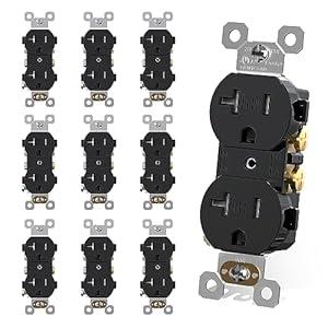 AIDA 20 Amps Outlets Duplex Electrical Receptacle Outlets,Tamper Resistant,Heavy-Duty Receptacle Wall Outlet,Residential,TR,3-Wire, Self-Grounding Clip,Wall Plate Included,UL Listed (10 Pack)